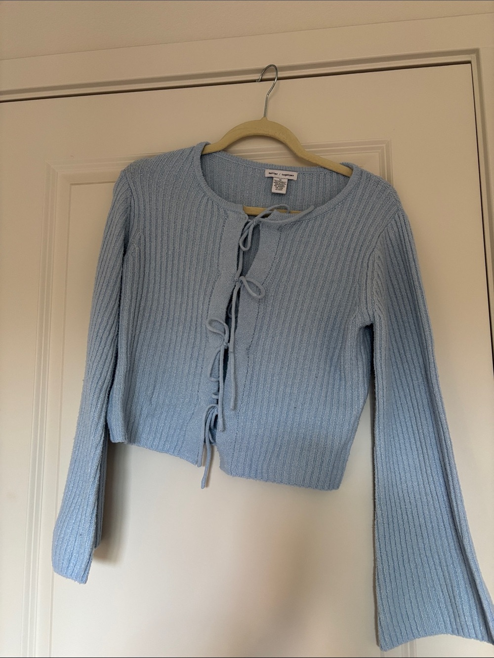 NEVER WORN Light Blue Tie-Front Ribbed Knit Cardigan